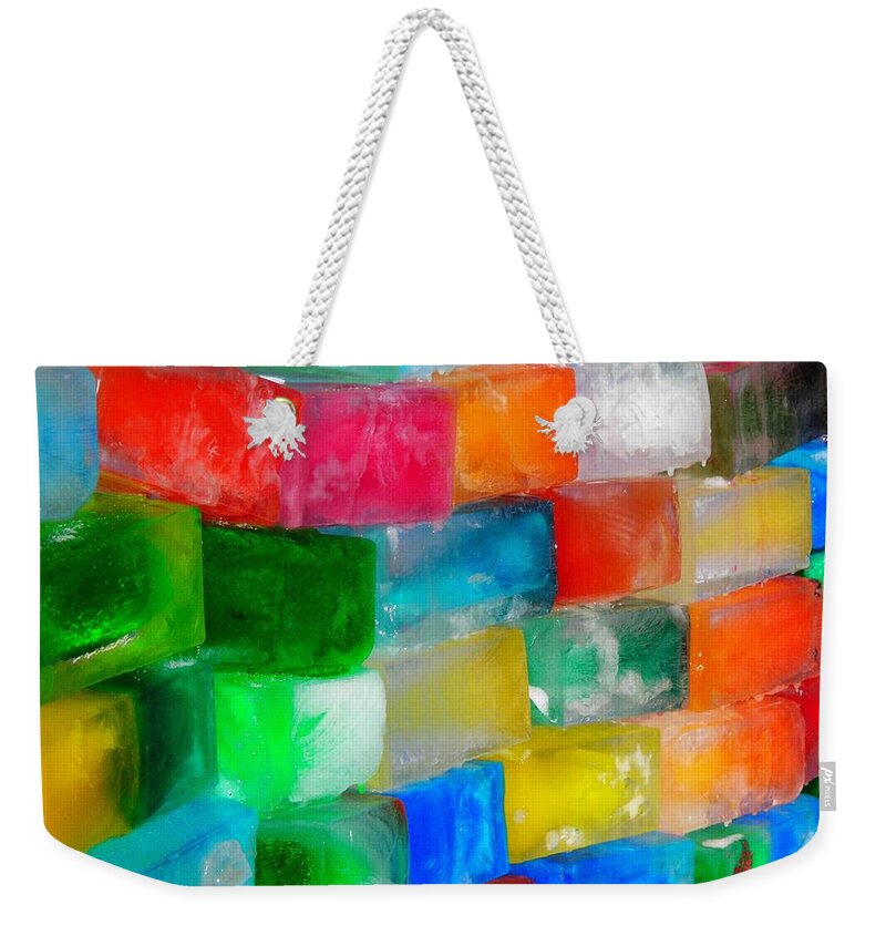 Wall Weekender Tote Bag featuring the photograph Colored Ice Bricks by Juergen Weiss