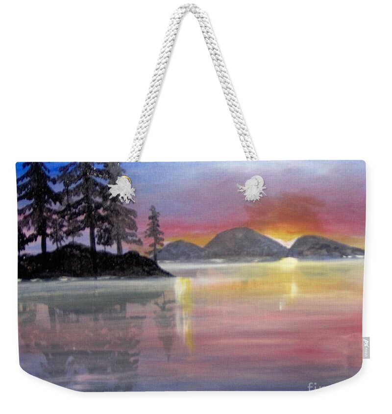 Color Weekender Tote Bag featuring the painting Colored Lake by Saundra Johnson