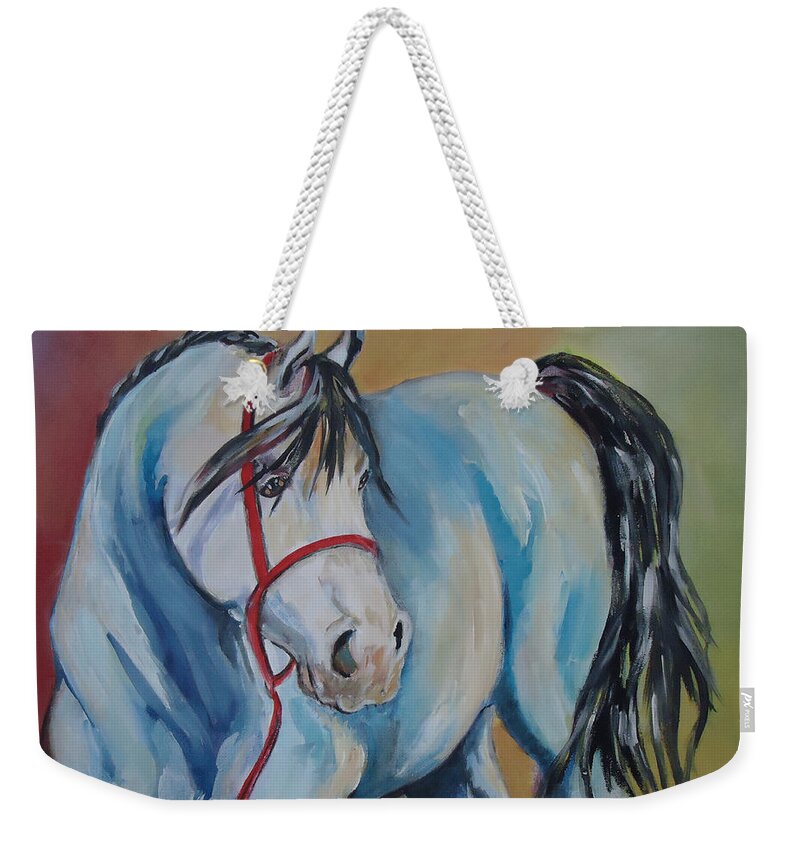 A Horse Of Many Colors. Horse Weekender Tote Bag featuring the painting Colored Pony by Charme Curtin