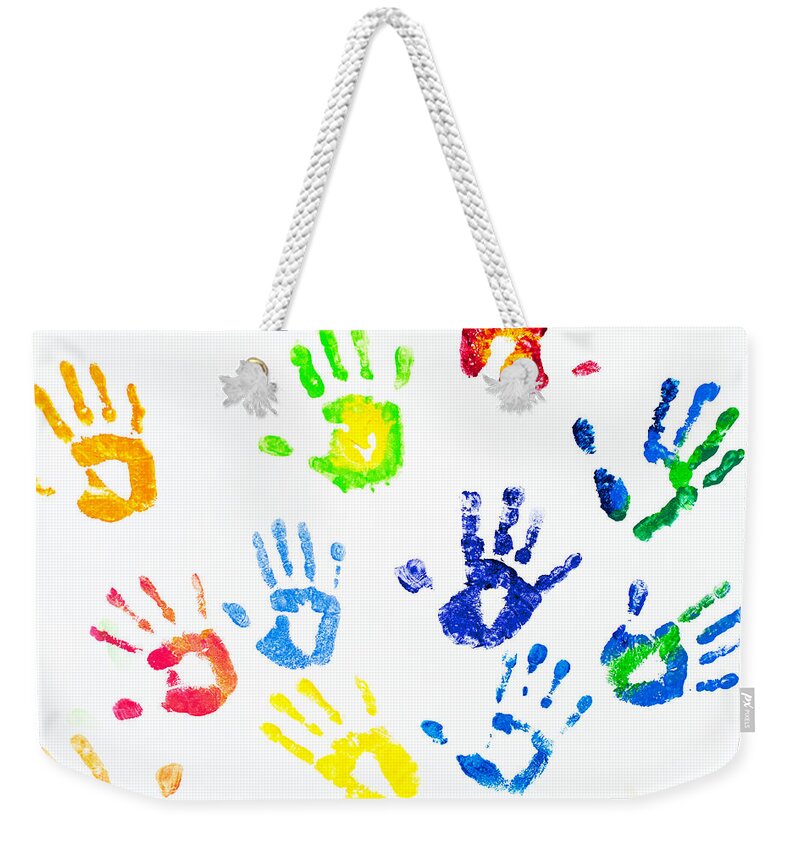 Rainbow Weekender Tote Bag featuring the photograph Colorful arm prints abstract by Jenny Rainbow