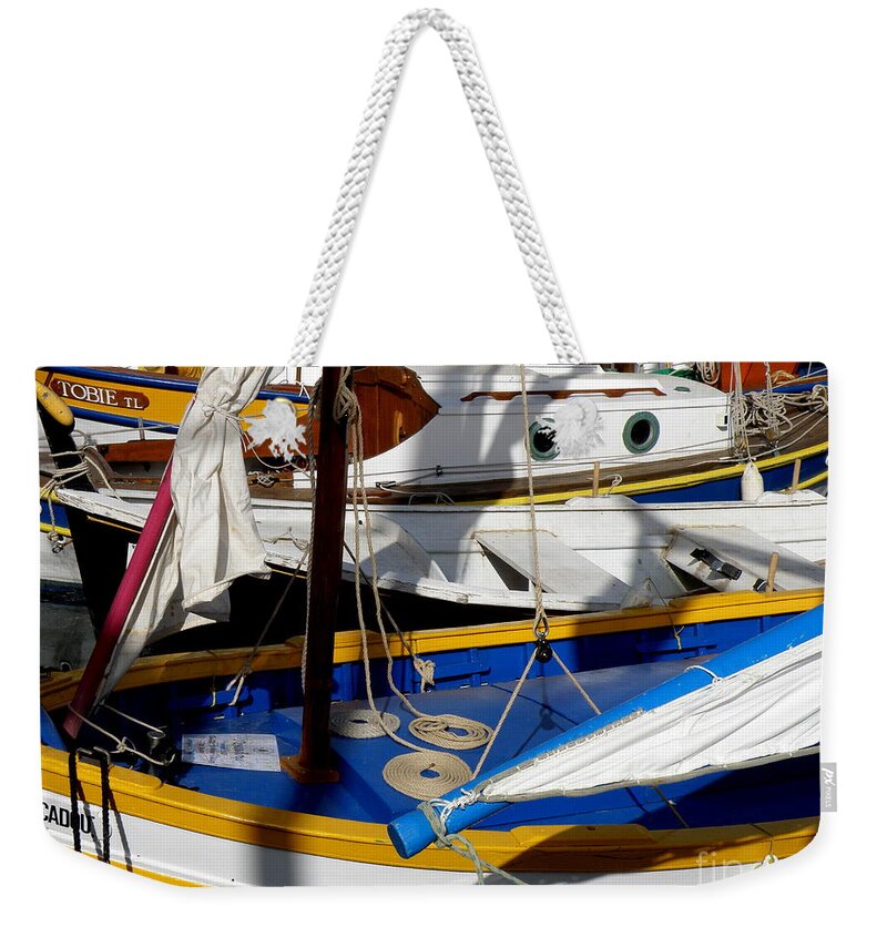 voiles Latines Weekender Tote Bag featuring the photograph Colorful Boats by Lainie Wrightson