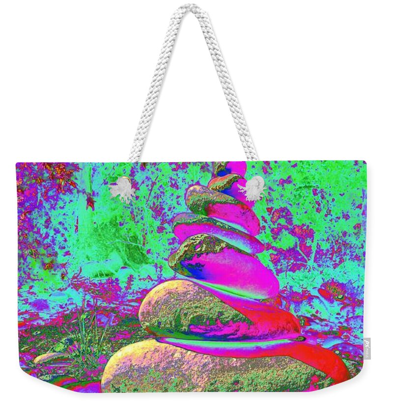 Cairn Weekender Tote Bag featuring the photograph Colorful Cairn by Richard Henne