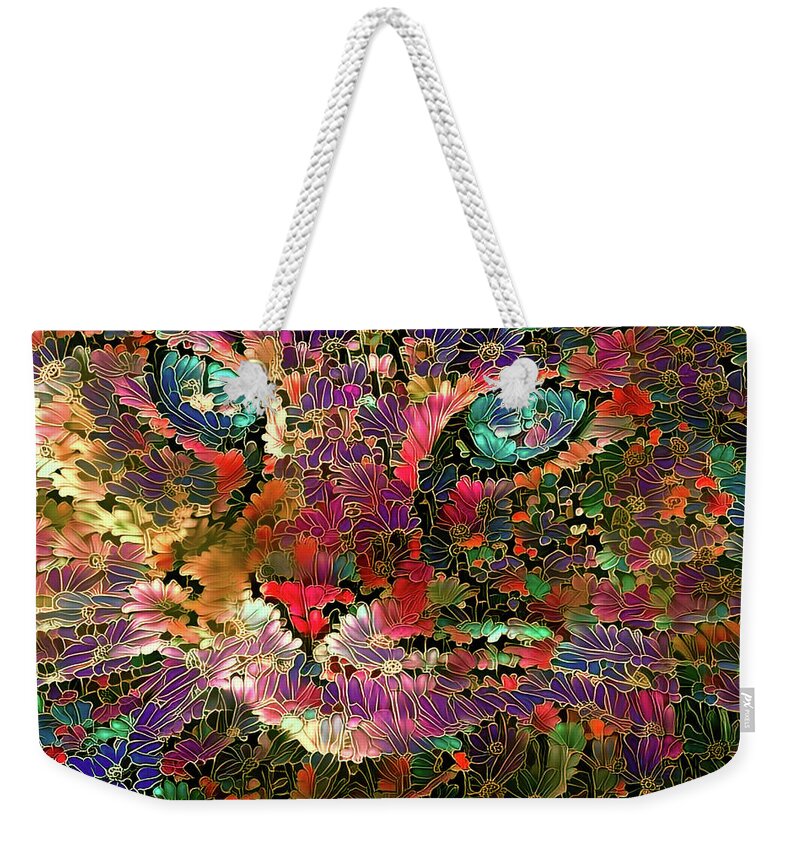 Colorful Cat Weekender Tote Bag featuring the digital art Flower Cat 1 by Peggy Collins
