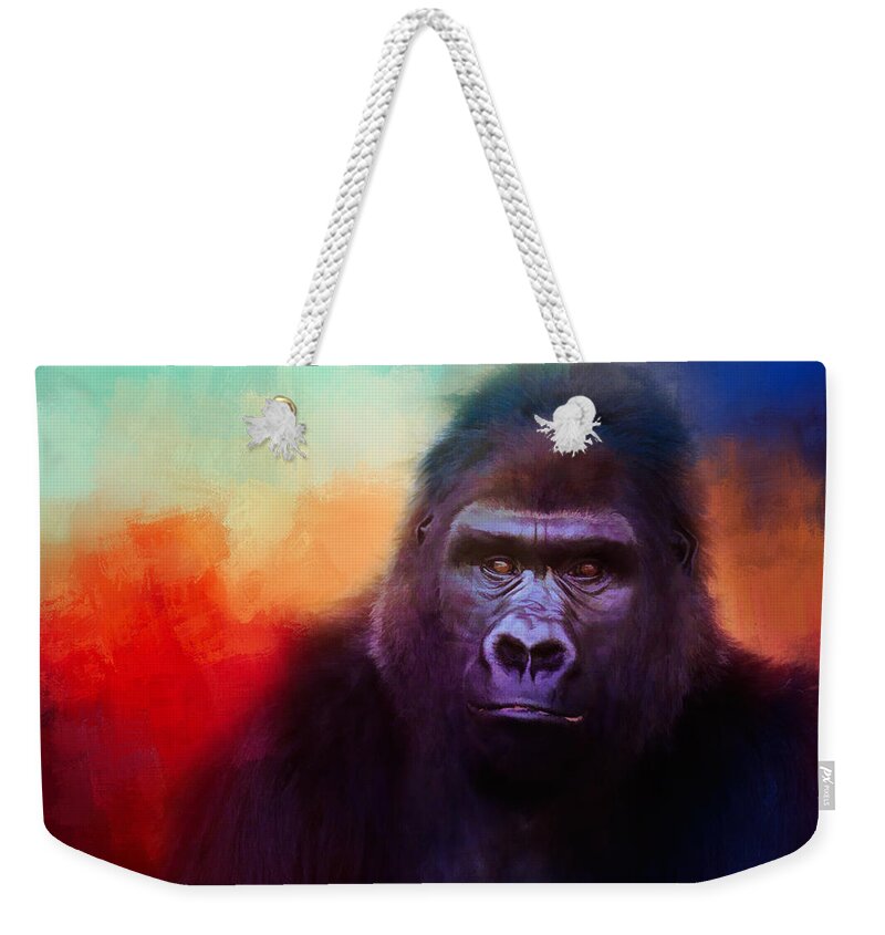 Jai Johnson Weekender Tote Bag featuring the photograph Colorful Expressions Gorilla by Jai Johnson
