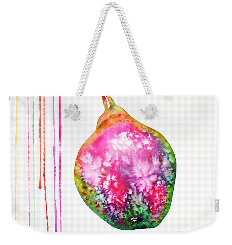 Pear Weekender Tote Bag featuring the painting Colorful Pear by Zaira Dzhaubaeva