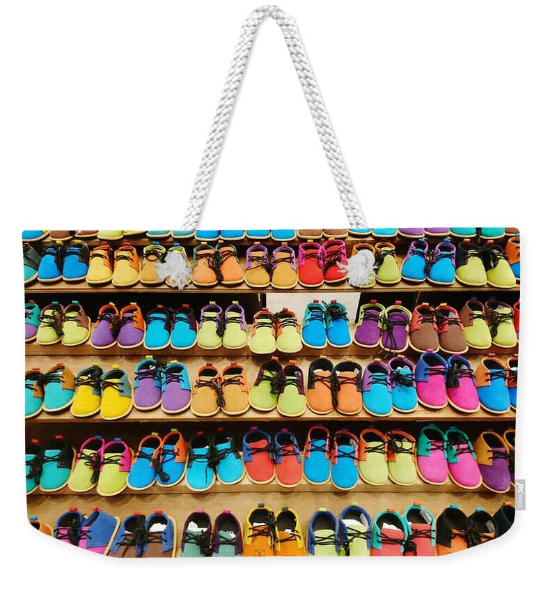 Shoes Weekender Tote Bag featuring the photograph Colorful Shoes by Shunsuke Kanamori