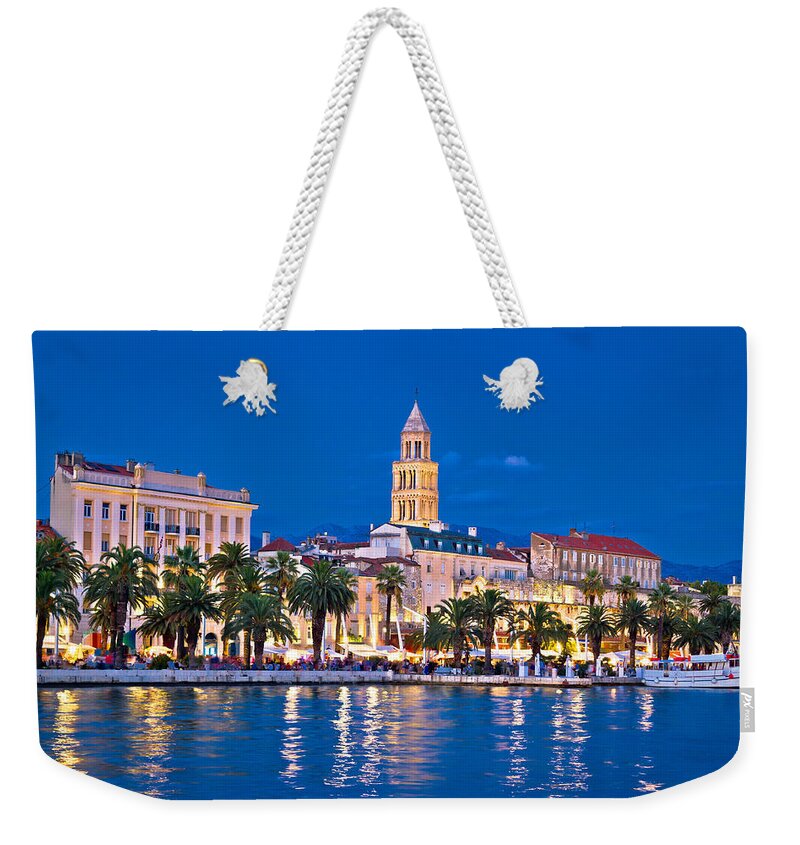 Split Weekender Tote Bag featuring the photograph Colorful split waterfront evening view by Brch Photography