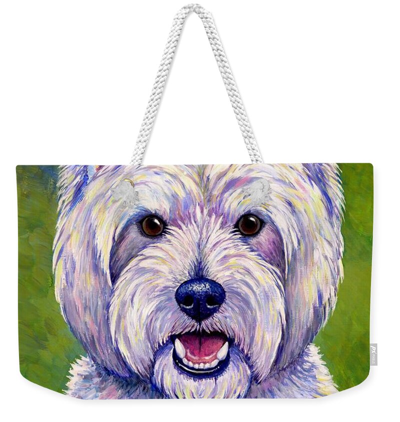 West Highland White Terrier Weekender Tote Bag featuring the painting Colorful West Highland White Terrier Dog by Rebecca Wang