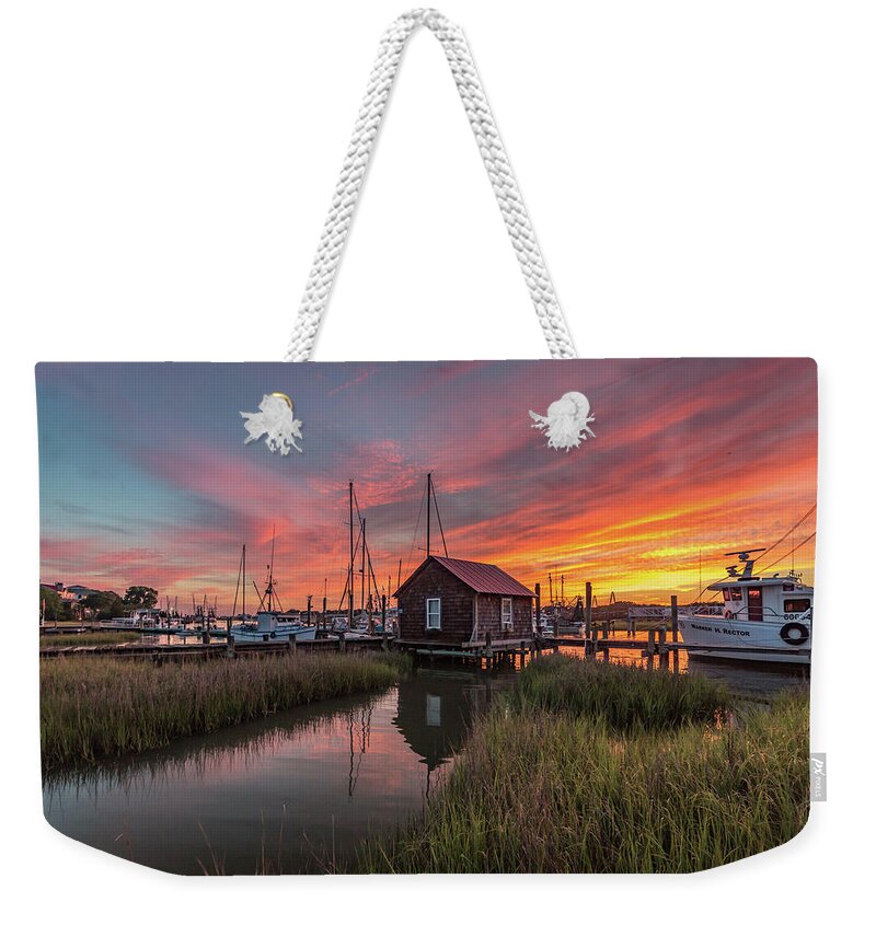 Shem Creek Weekender Tote Bag featuring the photograph Colors of Shem Creek - Mt. Pleasant SC by Donnie Whitaker