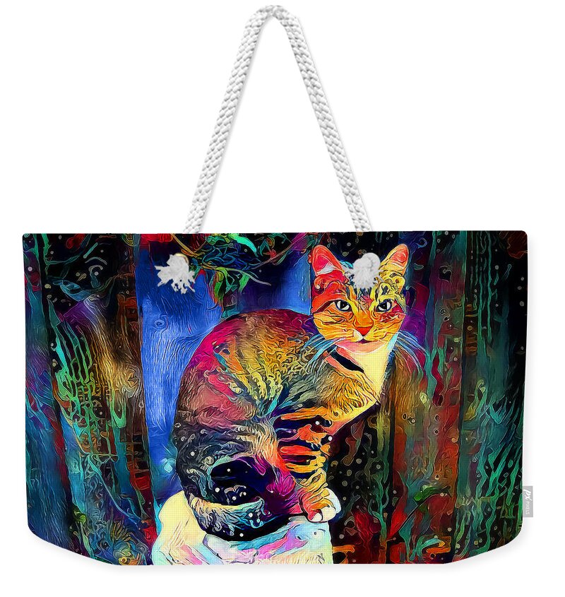 Cat Weekender Tote Bag featuring the digital art Colourful Calico by Pennie McCracken