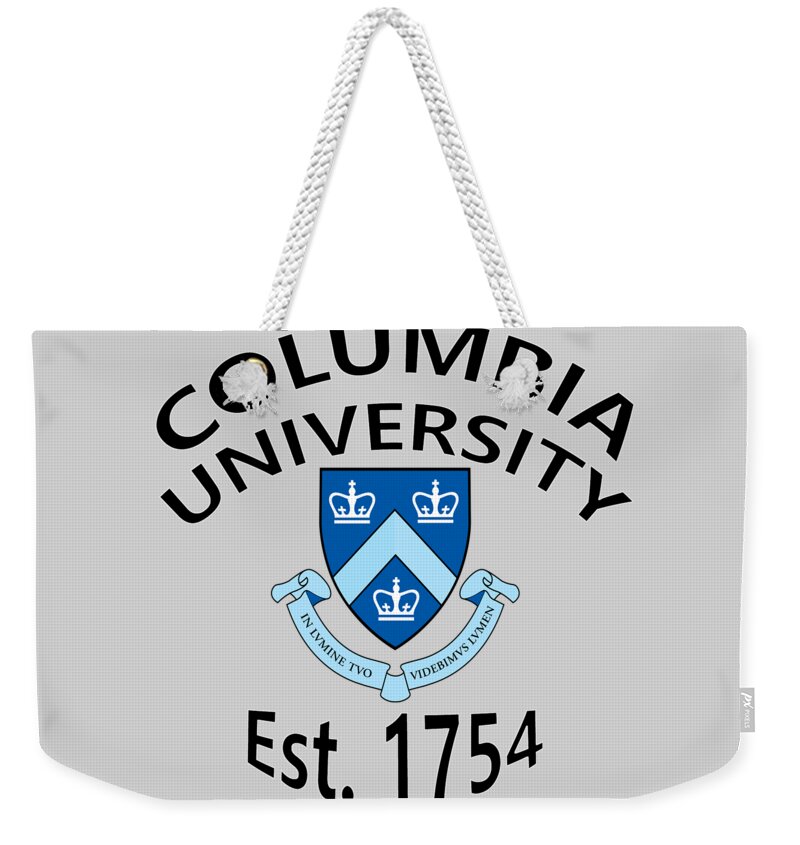 Columbia University Weekender Tote Bag featuring the digital art Columbia University Est 1754 by Movie Poster Prints