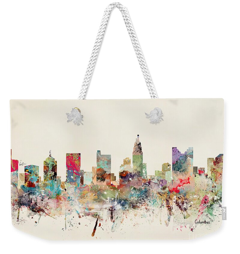 Columbus Ohio Weekender Tote Bag featuring the painting Columbus Ohio Skyline by Bri Buckley