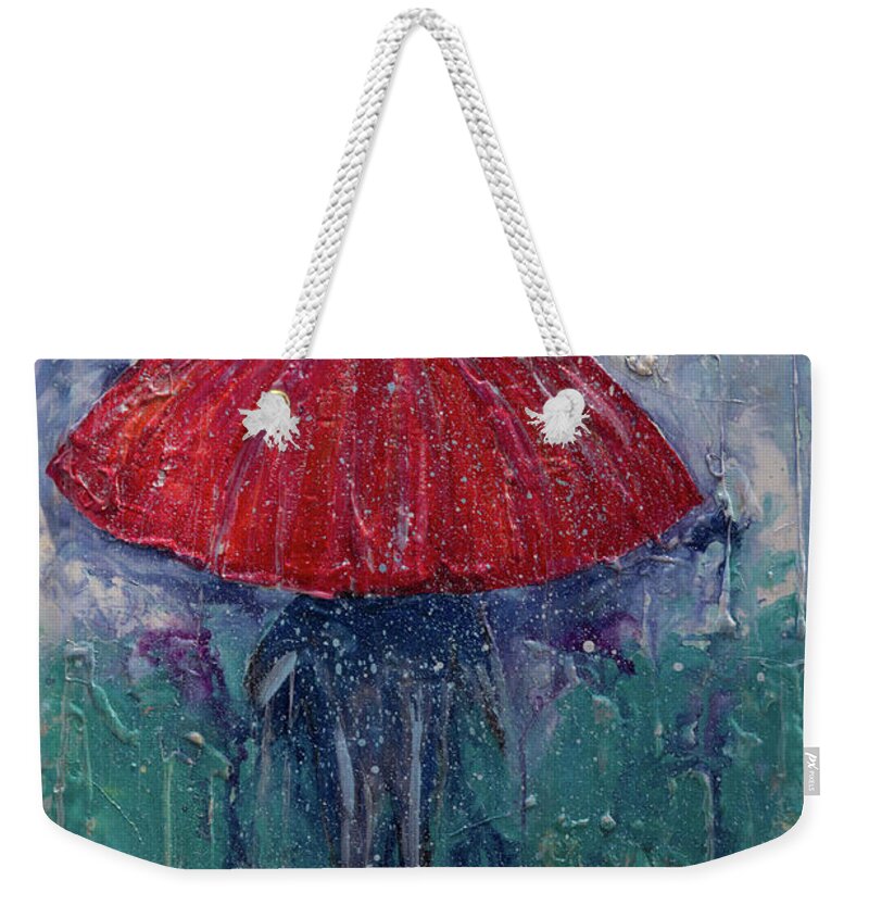 Umbrella Weekender Tote Bag featuring the painting Come rain or snow by John Stuart Webbstock