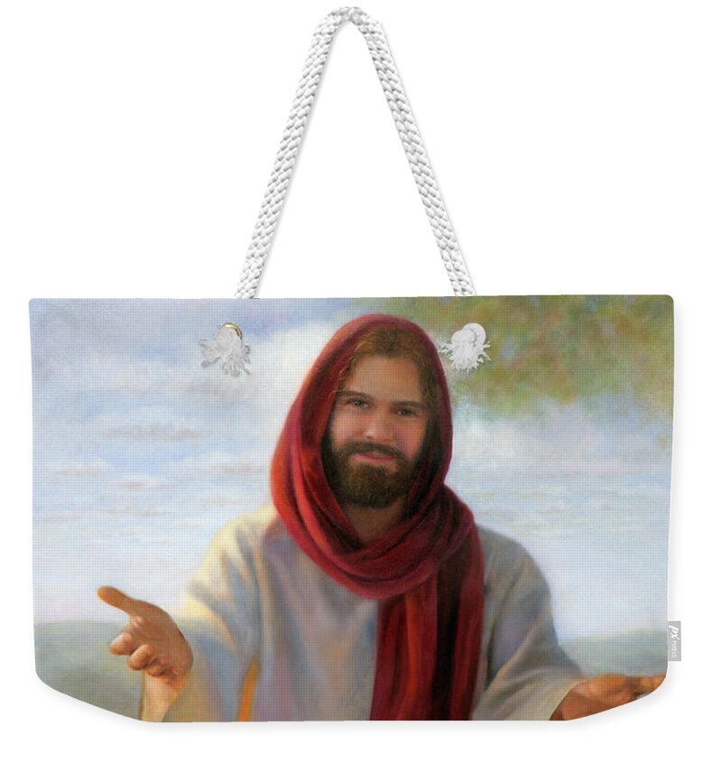 Jesus Christ Weekender Tote Bag featuring the painting Come Unto Me by Nancy Lee Moran