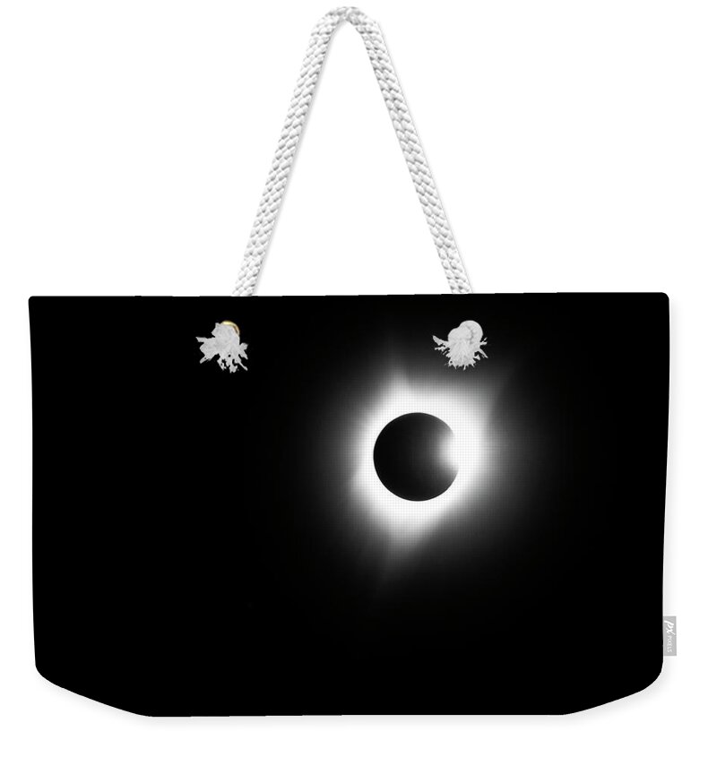 Total Solar Eclipse Weekender Tote Bag featuring the photograph Coming Out of Darkness by JustJeffAz Photography