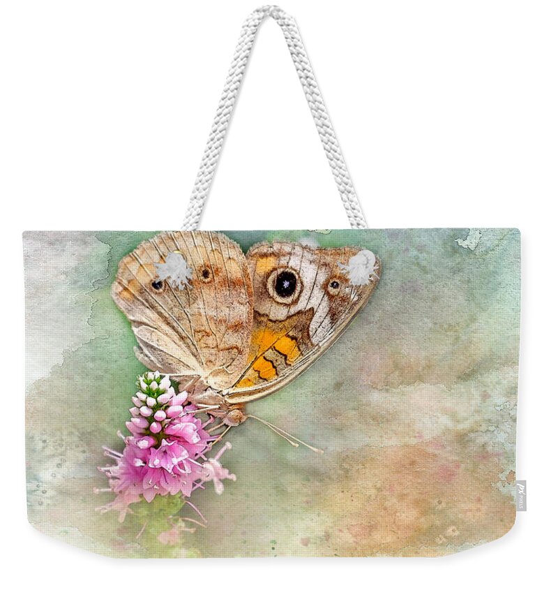 Common Buckeye Butterfly Weekender Tote Bag featuring the photograph Common Buckeye by Betty LaRue