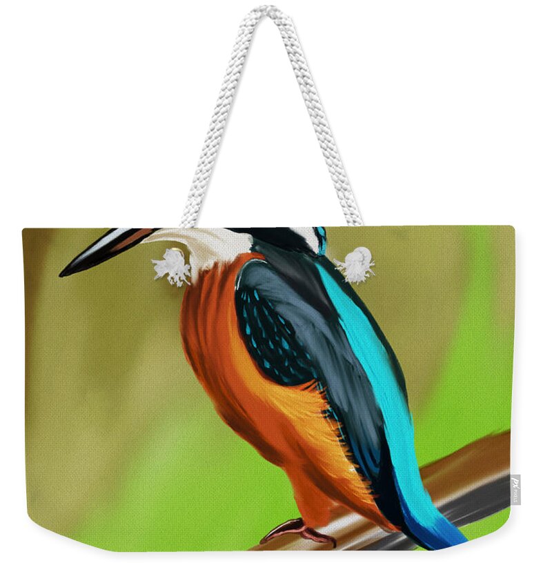 Birds Weekender Tote Bag featuring the digital art Common Kingfisher by Michael Kallstrom