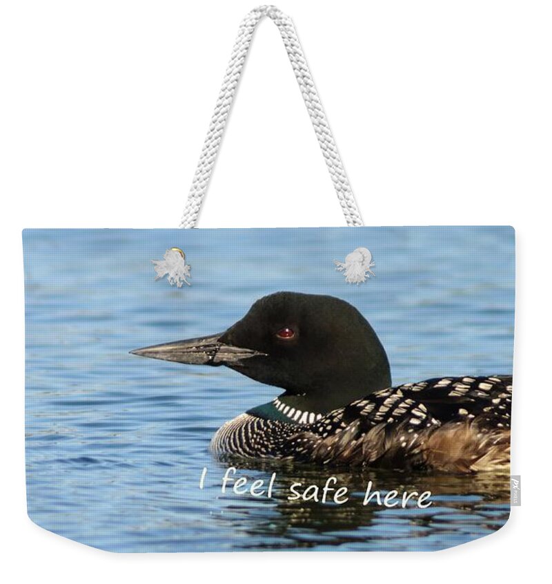  Weekender Tote Bag featuring the photograph Common Loon says I Feel Safe Here by Sherry Clark