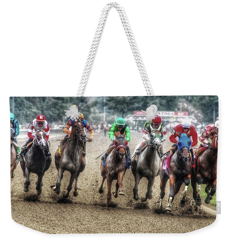 Race Horses Weekender Tote Bag featuring the photograph Competition by Jeffrey PERKINS