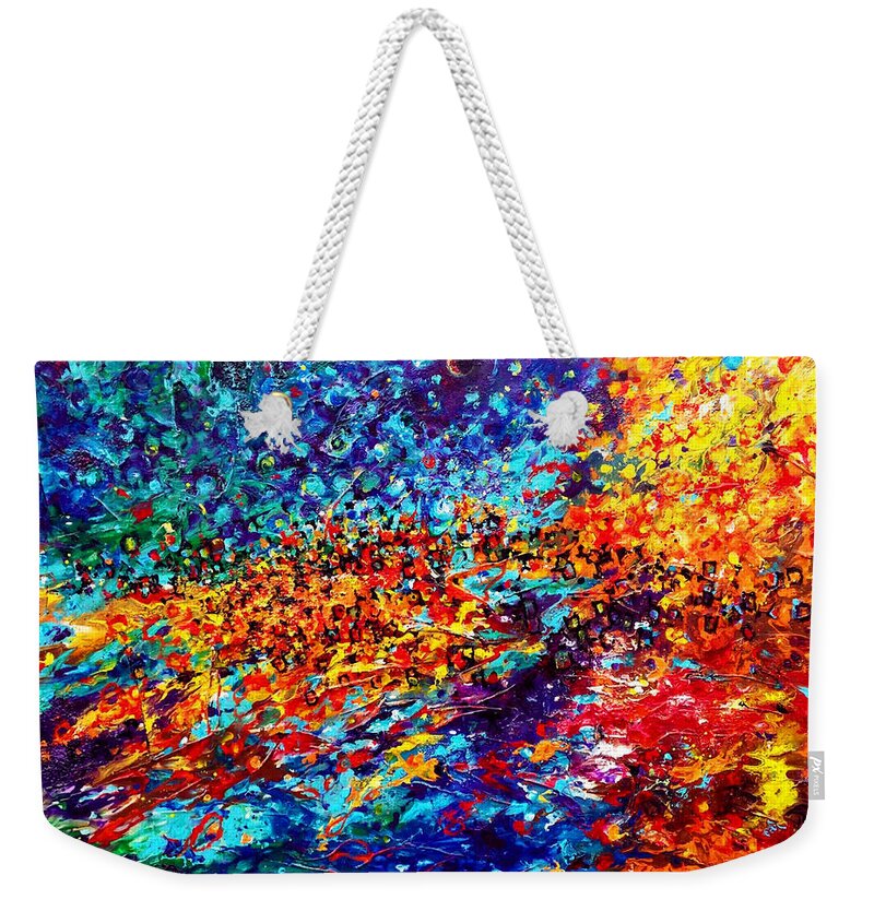 Energy Spiritual Art Weekender Tote Bag featuring the painting Composition # 5. Series Abstract Sunsets by Helen Kagan