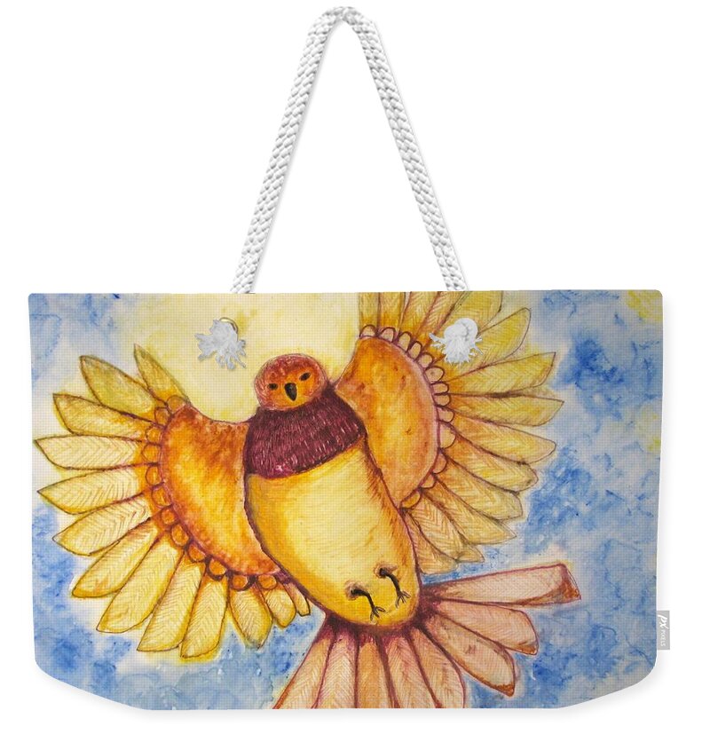Birds Weekender Tote Bag featuring the painting Concerning Angel Bird by Patricia Arroyo