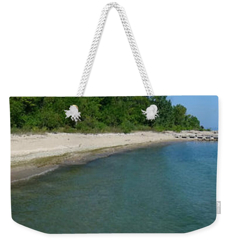Lake Michigan Weekender Tote Bag featuring the photograph Concrete Pier by Brooke Bowdren