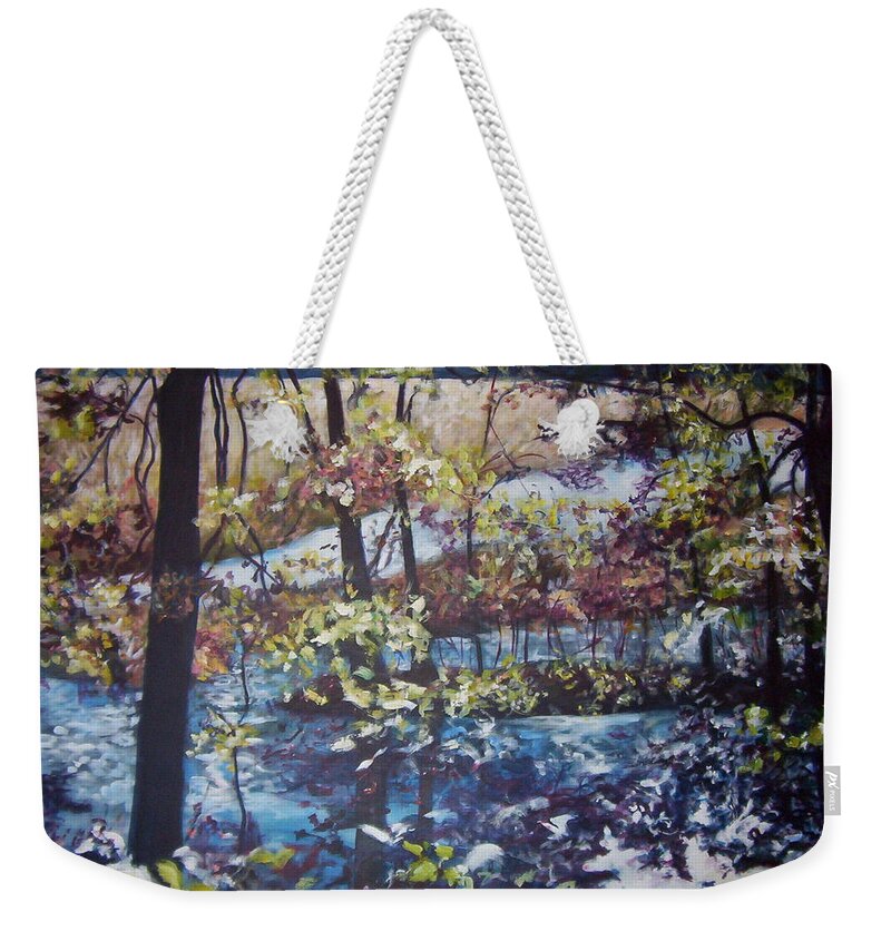 Landscape Weekender Tote Bag featuring the painting Confetti by Sheila Holland