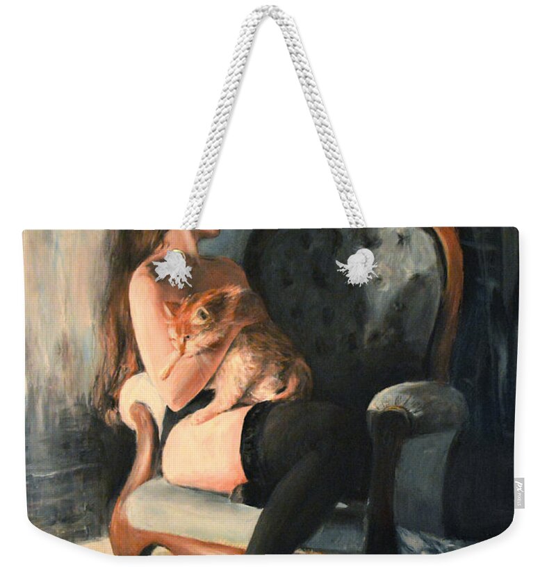 Woman Weekender Tote Bag featuring the painting Confortante by Escha Van den bogerd