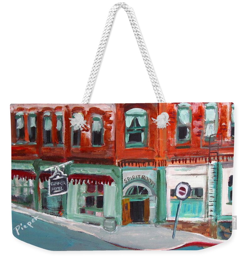 Arizona Weekender Tote Bag featuring the painting Connor Hotel in Jerome by Betty Pieper