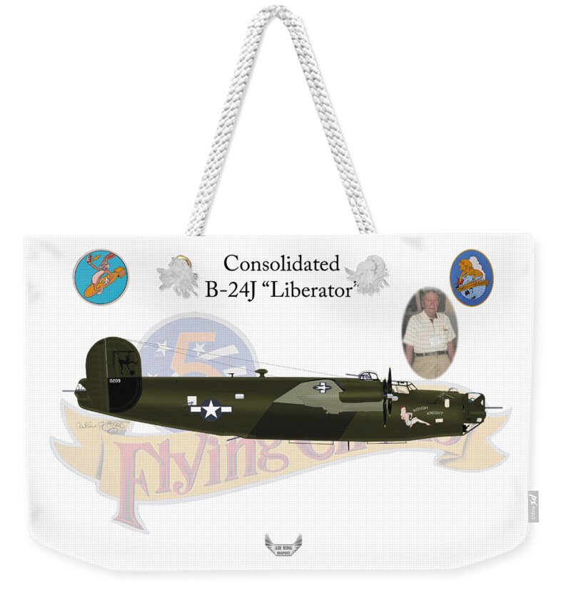 Consolidated Weekender Tote Bag featuring the digital art Consolidated, B-24J, Liberator, Rough Night by Arthur Eggers