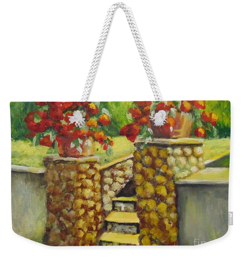 Flowers Weekender Tote Bag featuring the painting Container Garden by Saundra Johnson