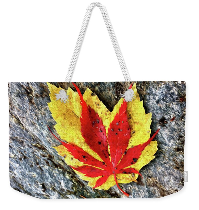Fall Weekender Tote Bag featuring the digital art Contrasting Leaves - Digital Oil by Birdly Canada
