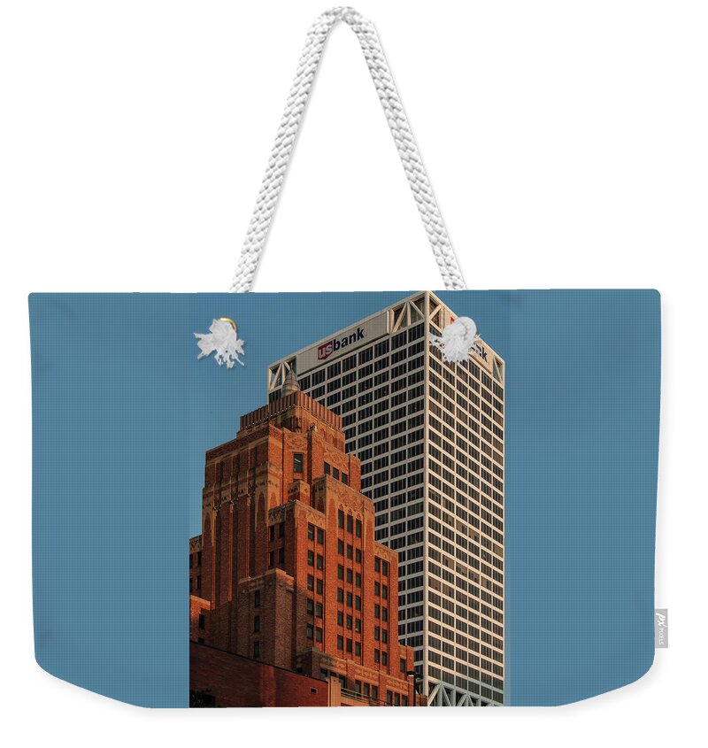 Wisconsin Gas Bldg. Weekender Tote Bag featuring the photograph Contrasting Towers by John Roach