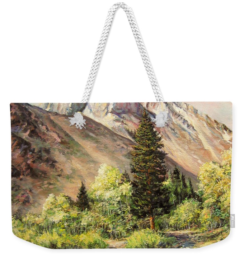 Nature Weekender Tote Bag featuring the painting Convict Lake in May by Donna Tucker