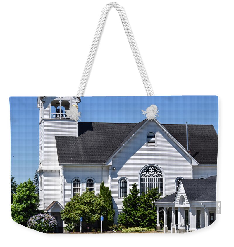 I-5 Weekender Tote Bag featuring the photograph Conway Church by Tom Cochran