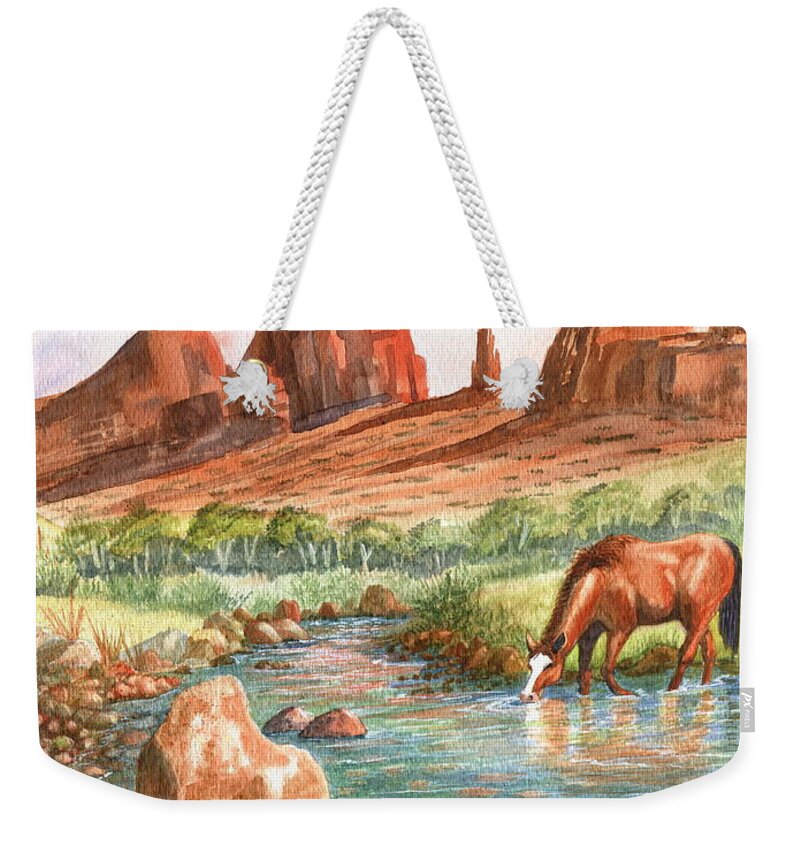 Red Rock Country Weekender Tote Bag featuring the painting Cool, Cool Water by Marilyn Smith