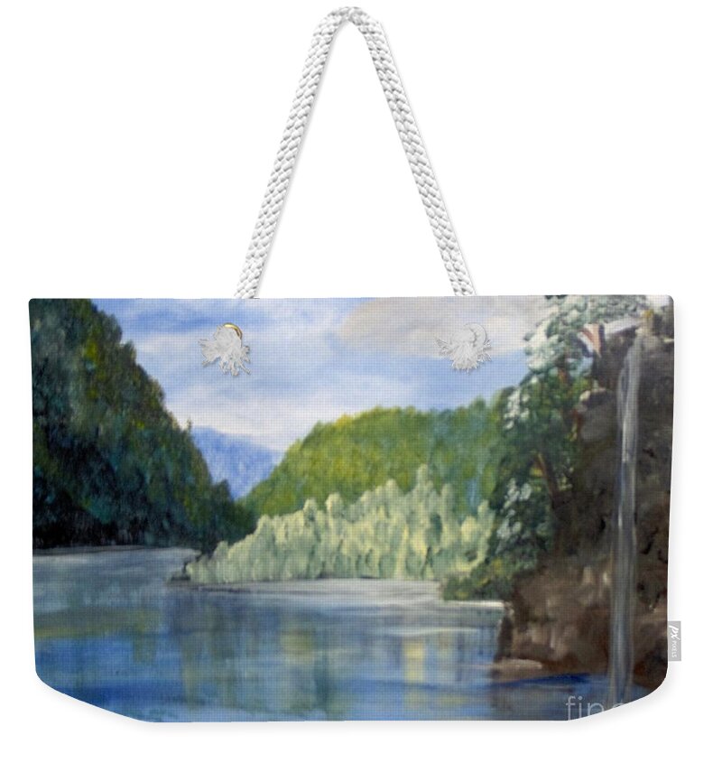 Landscape Weekender Tote Bag featuring the painting Cool Water by Saundra Johnson