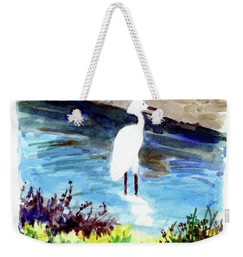 Birds Weekender Tote Bag featuring the painting Cooling His Heels by Adele Bower