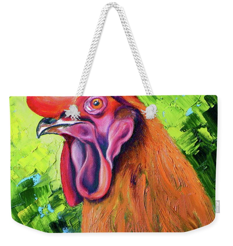 Rooster Weekender Tote Bag featuring the painting Copper Maran French Rooster by Susan A Becker