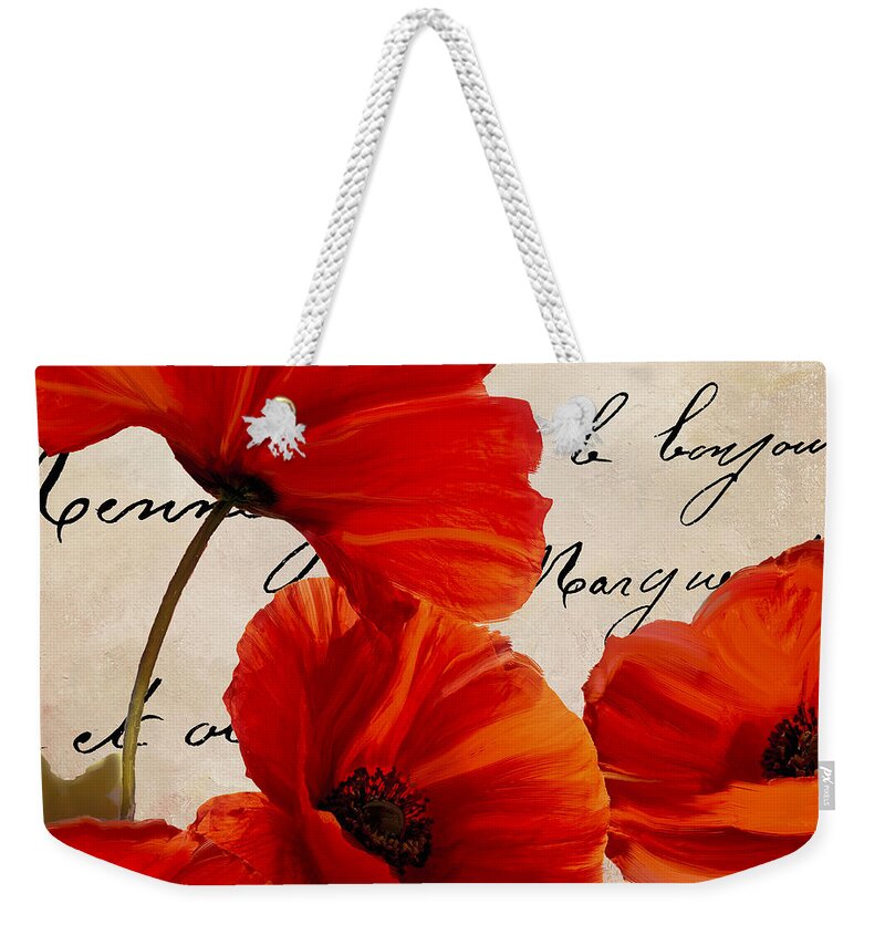 Poppies Weekender Tote Bag featuring the painting Coquelicots Rouge I by Mindy Sommers