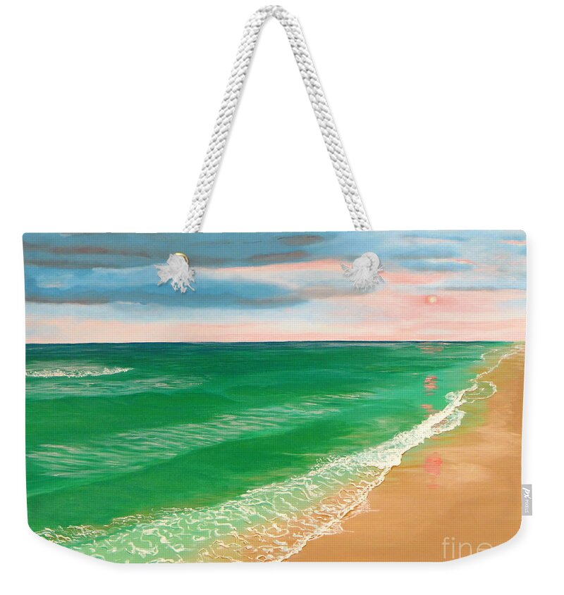 Beach Weekender Tote Bag featuring the painting Coral Skies by Jenn C Lindquist