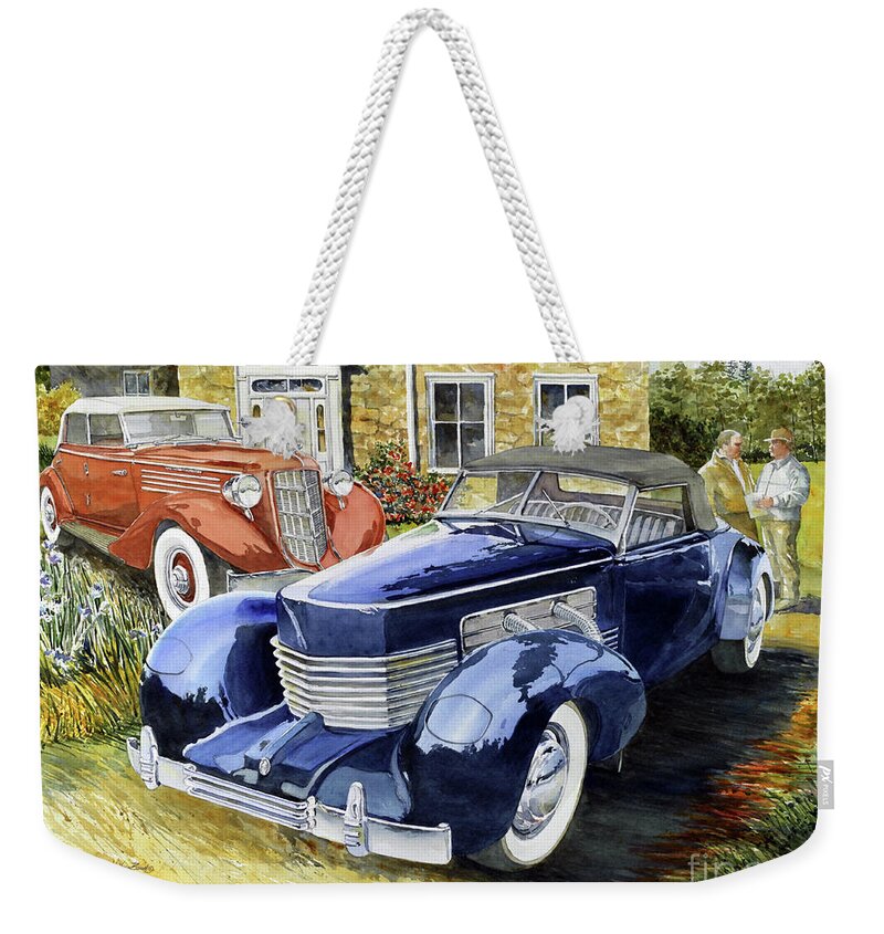 Two Special Classic's In Front Of Old Home. Two Guys That Have A Lot To Brag About. Weekender Tote Bag featuring the painting Cord by William Band