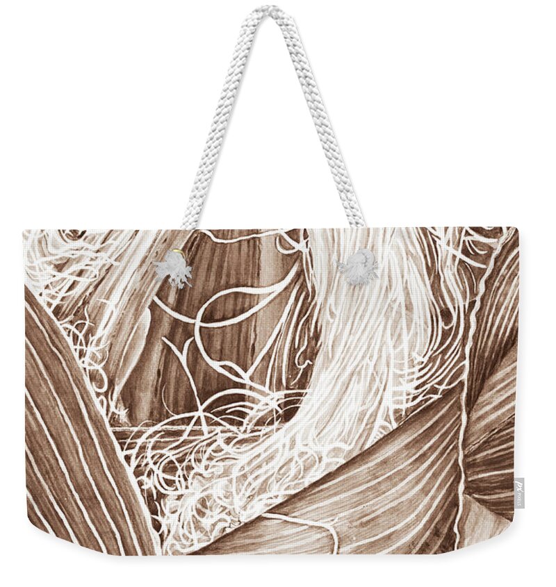 Corn Weekender Tote Bag featuring the digital art Corn Silk - Neutral by Lori Taylor