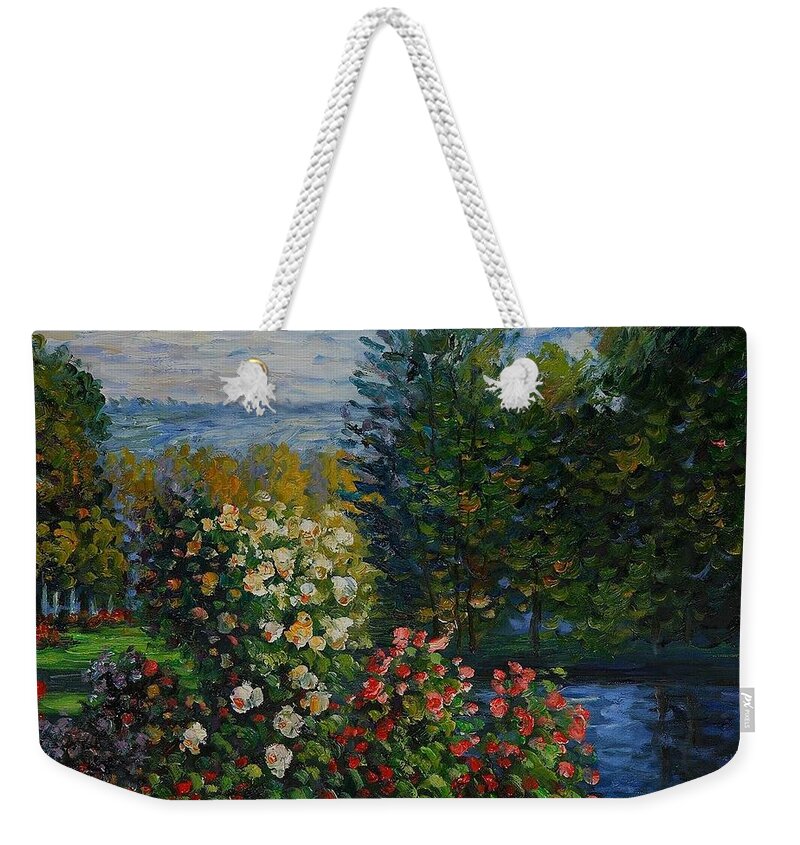 Monet Weekender Tote Bag featuring the painting Corner Of The Garden At Montgeron by Pam Neilands