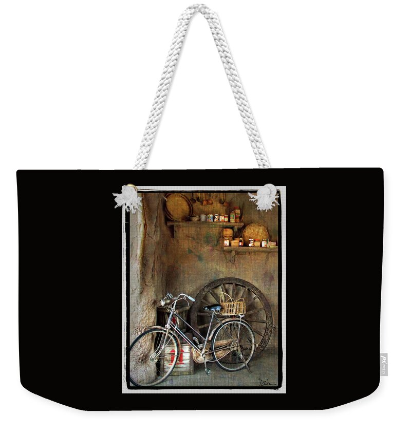Old Bike Weekender Tote Bag featuring the photograph Corner of the Shop by Peggy Dietz