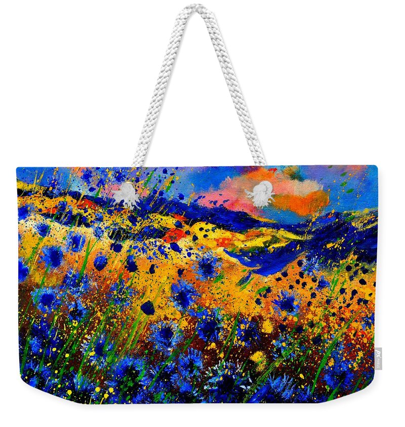 Colorful Weekender Tote Bag featuring the painting Cornflowers 746 by Pol Ledent