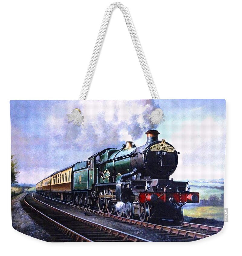 Railway Weekender Tote Bag featuring the painting Cornish Riviera Express. by Mike Jeffries
