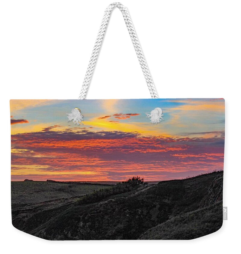Landscape Weekender Tote Bag featuring the photograph Cornish sunset by Claire Whatley