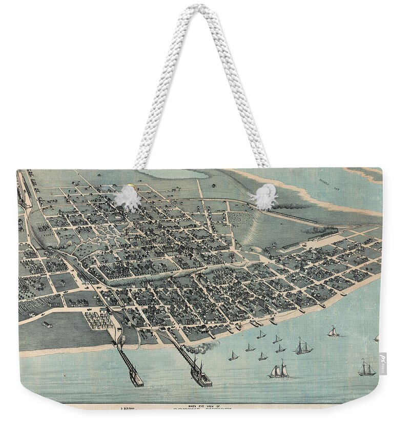 Texas Weekender Tote Bag featuring the digital art Corpus Christi 1887 by Augustus Koch by Texas Map Store