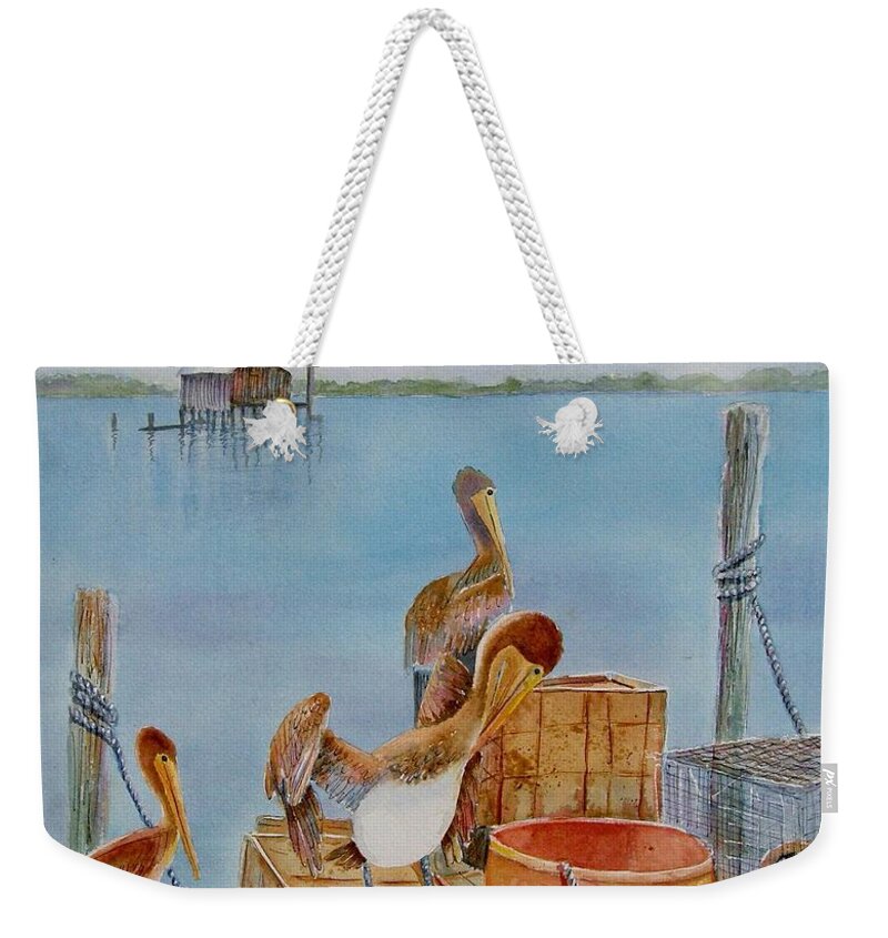 #cortez Village Weekender Tote Bag featuring the painting Cortez Fishing Village by Midge Pippel